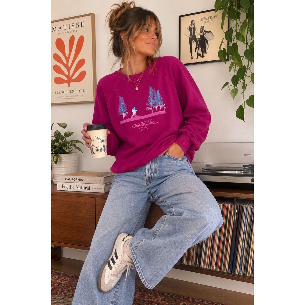 VTG 90s Crater Lake Crewneck Sweatshirt XL Ski Cabincore Winter Moutain